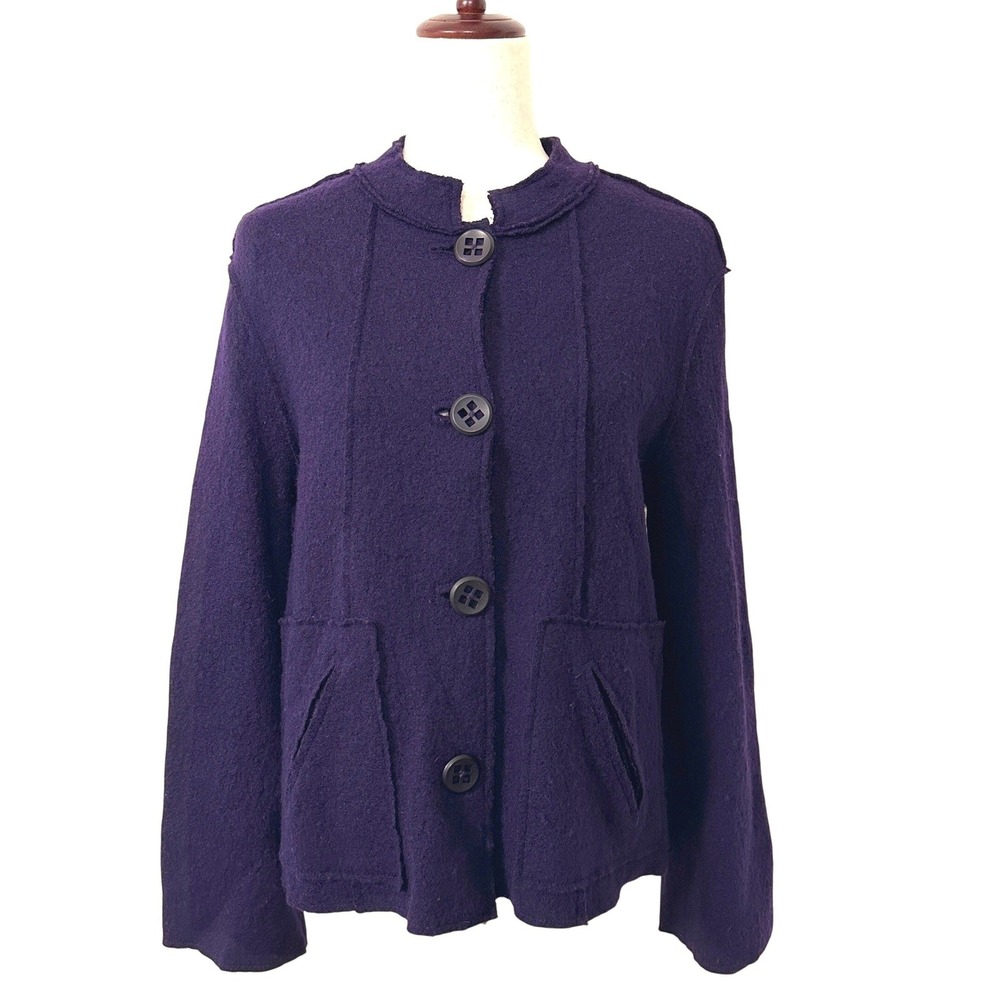 Coldwater Creek Purple Boiled Wool Blend Button Jacket Artsy Lagenlook M